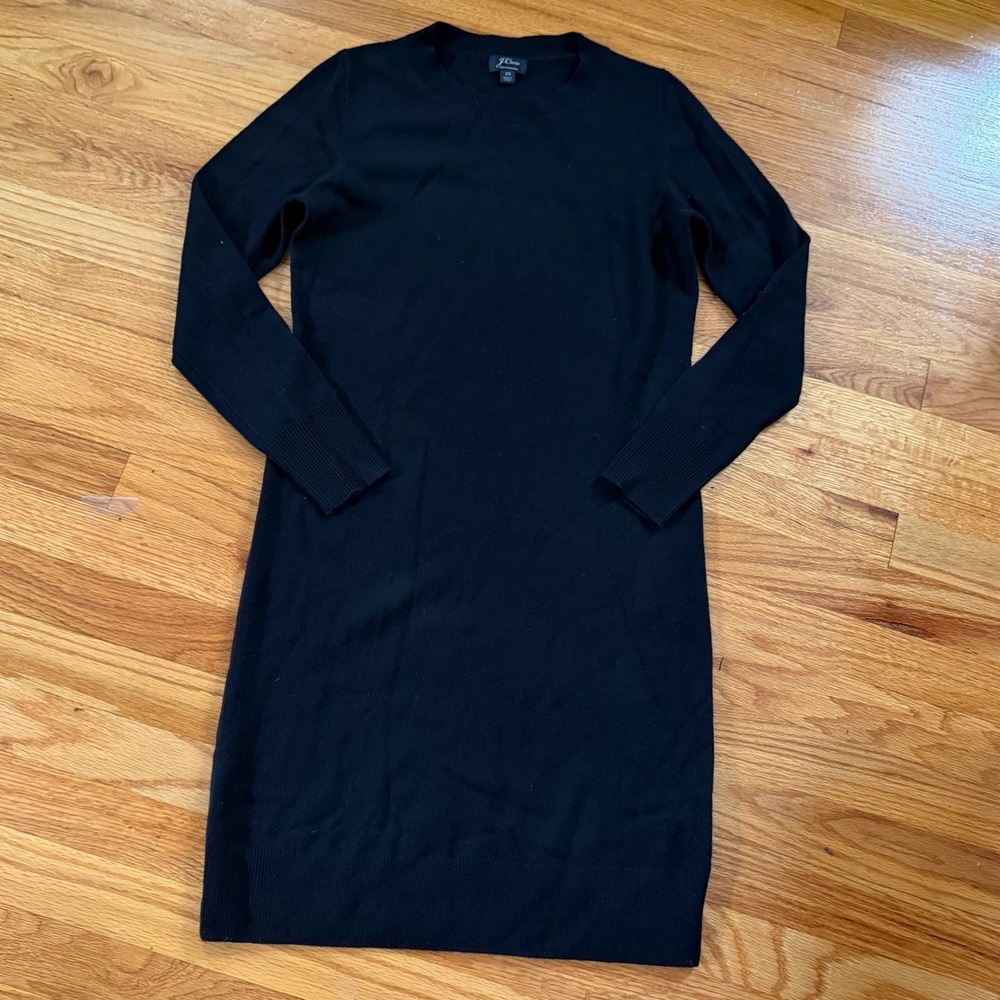 J.Crew 100% Cashmere Sweater Dress XS Black Long Sleeve Crew Neck Shift Mini